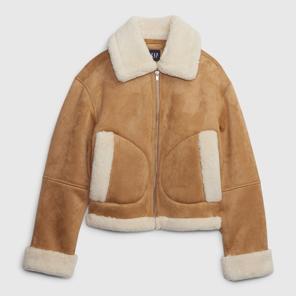 NEW GAP Vegan Suede Sherpa-Trim Jacket Womens Tall Large